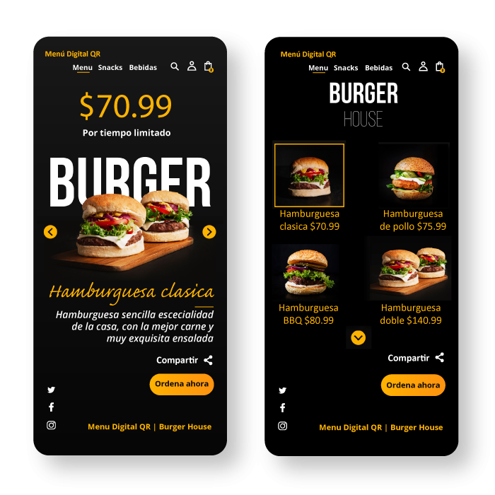 Modelo 1 de menu digital con codigo QR